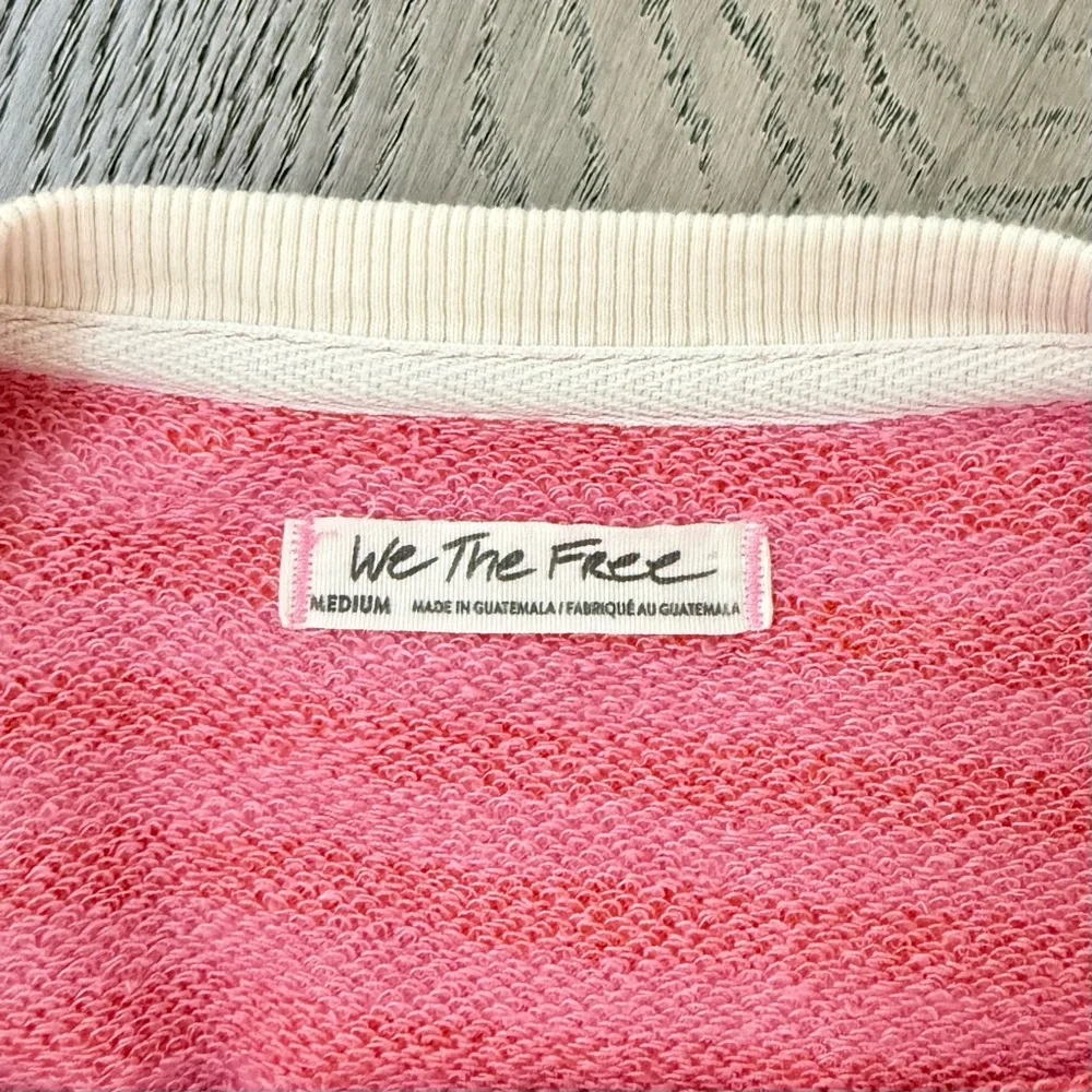 Free People We The Free Oversized Crew Neck Stripe Sweatshirt Papaya Pink Orange - Picture 8 of 10